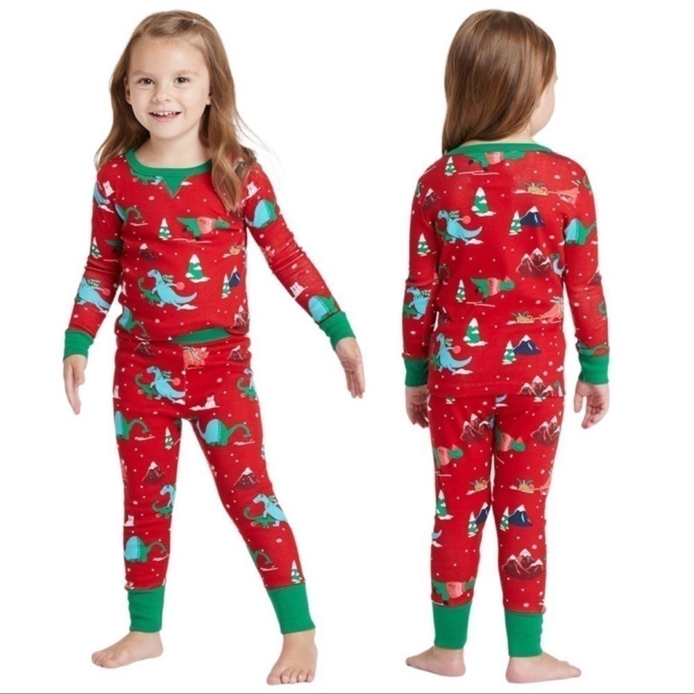 Target Wondershop Holiday Dino Print Pajama Set Toddler Size 3T - Picture 2 of 11
